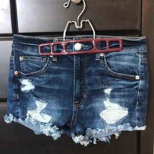 Distressed High-Rise Denim Shorts